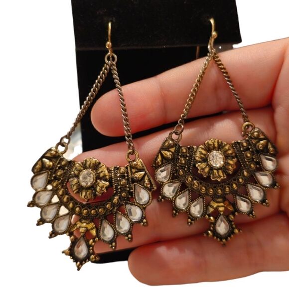 Boho Rhinestone Decorative Flower Pierced Dangle Earrings - Picture 8 of 9